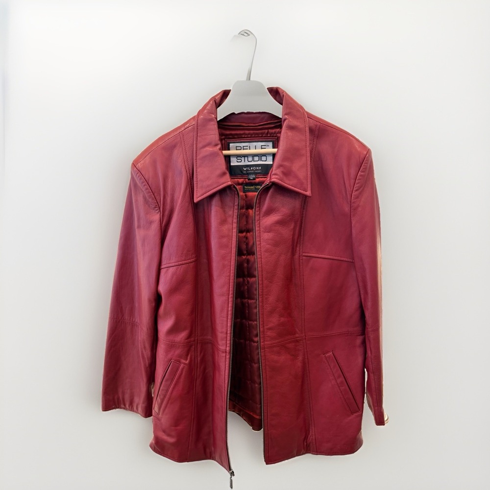 Vintage Y2K 90s Red Burgundy Leather Women's Jacket Wilson Pelle Studio Size XL